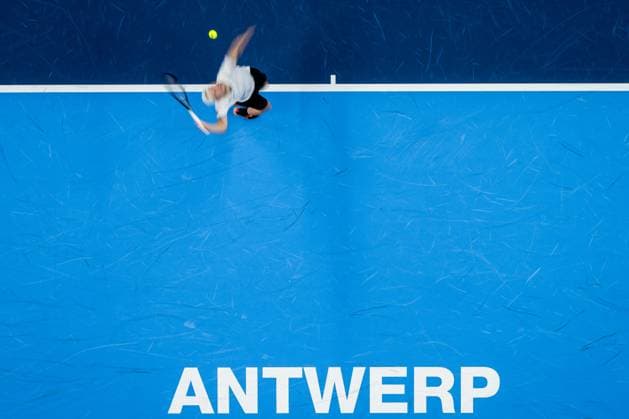 Sport Bilder des Tages Belgian Gauthier Onclin pictured in action during a qualifications match for the European Open Tennis ATP, Tennis Herren tournament, in Antwerp, Monday 16 October 2023. JASPERxJACOBS  x77842425x