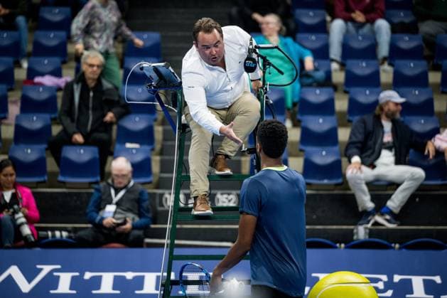 French Giovanni Mpetshi Perricard pictured after a qualifications match for the European Open Tennis ATP, Tennis Herren tournament, in Antwerp, Monday 16 October 2023. JASPERxJACOBS  x77844792x