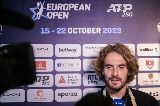Greek Stefanos Tsitsipas pictured during the media day of the European Open Tennis ATP, Tennis Herren tournament, at the Frites Atelier of Sergio Herman , in Antwerp, Monday 16 October 2023. LAURIExDIEFFEMBACQ  x77849627x