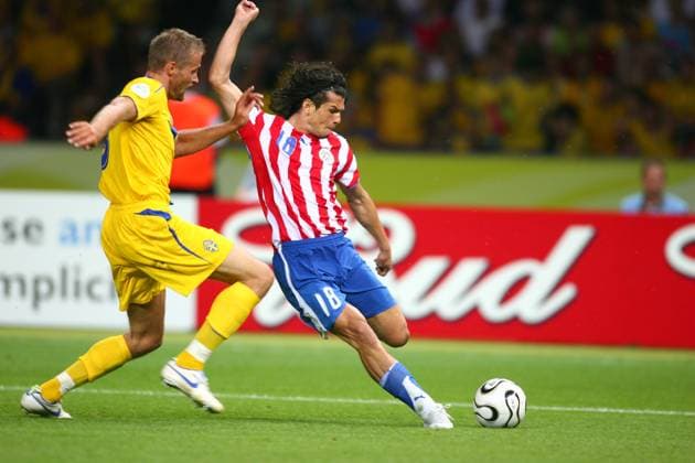 FIFA World Cup, WM, Weltmeisterschaft, Fussball Germany 2006 : 1st Round : Sweden - Paraguay Nelson Valdez (PAR), JUNE 15, 2006 - Football : Nelson Valdez of Paraguay in action during the FIFA World Cup Germany 2006 Group B match between Sweden and Paraguay played at the Olympic Stadium in Berlin, Germany. (Photo by Jun Tsukida AFLO 0003  Copyright: xISOSPORTx 300613