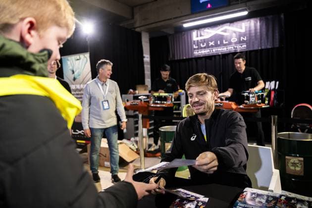 Belgian David Goffin pictured during a signing session at the European Open Tennis ATP, Tennis Herren tournament, in Antwerp, Tuesday 17 October 2023. LAURIExDIEFFEMBACQ  x77911708x