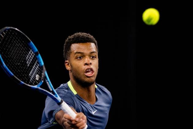 French Giovanni Mpetshi Perricard pictured in action during a first round match at the European Open Tennis ATP, Tennis Herren tournament, in Antwerp, Tuesday 17 October 2023. JASPERxJACOBS  x77914469x