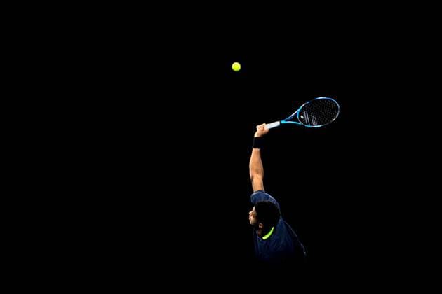 French Giovanni Mpetshi Perricard pictured in action during a first round match at the European Open Tennis ATP, Tennis Herren tournament, in Antwerp, Tuesday 17 October 2023. JASPERxJACOBS  x77914825x