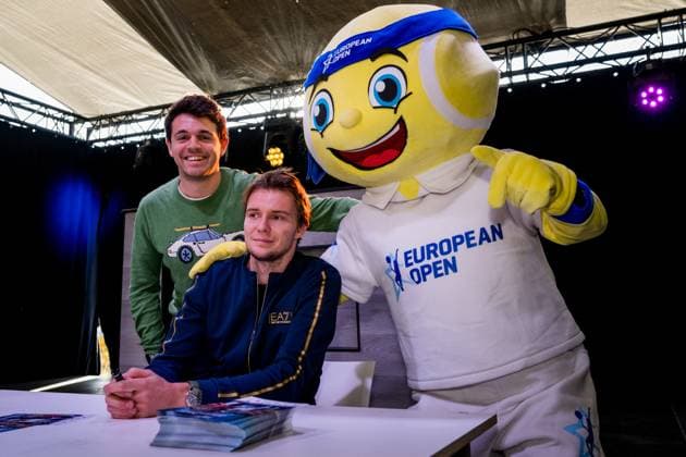 Kazach Alexander Bublik pictured during a signing session at the European Open Tennis ATP, Tennis Herren tournament, in Antwerp, Tuesday 17 October 2023. JASPERxJACOBS  x77916754x