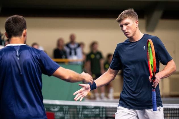 231017 Nicolas Barrientos of Colombia and AndrÃ Göransson of Sweden celebrate during day 4 of the Nordic Open tennis tournament on October 17, 2023 in Stockholm. Photo: Emma Wallskog BILDBYRAN COP 320 EW0269 tennis nordic open dag 4 bbeng jubel Copyright: EMMAxWALLSKOG BB231017EW042