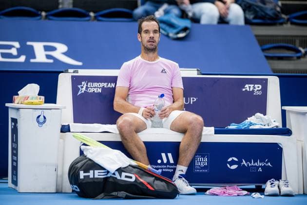 French Richard Gasquet is seen at a first round match at the European Open Tennis ATP, Tennis Herren tournament, in Antwerp, Tuesday 17 October 2023. JASPERxJACOBS  x77924005x