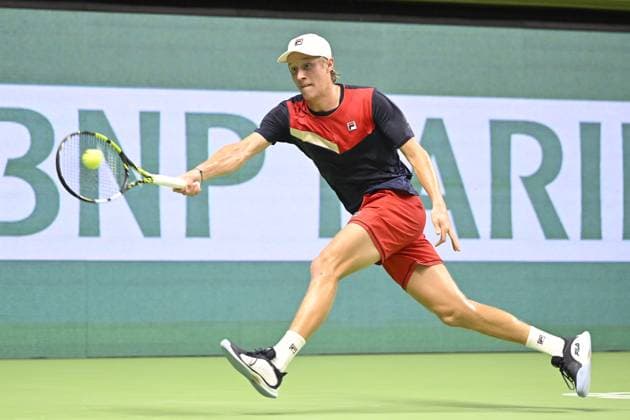 STOCKHOLM 20231017 Leo Borg i sin match mot Laslo Djere (Serbien) under tennisturneringen Nordic Open i Kungliga Tennishallen pa tisdagskvällen. STOCKHOLM SVERIGE x10030x