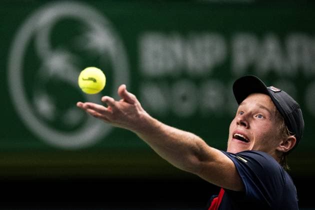 231017 Leo Borg of Sweden during day 4 of the Nordic Open tennis tournament on October 17, 2023 in Stockholm. Photo: Emma Wallskog BILDBYRAN COP 320 EW0269 tennis nordic open dag 4 bbeng Copyright: EMMAxWALLSKOG BB231017EW067
