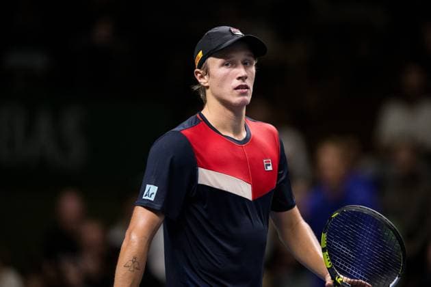 231017 Leo Borg of Sweden during day 4 of the Nordic Open tennis tournament on October 17, 2023 in Stockholm. Photo: Emma Wallskog BILDBYRAN COP 320 EW0269 tennis nordic open dag 4 bbeng depp Copyright: EMMAxWALLSKOG BB231017EW071