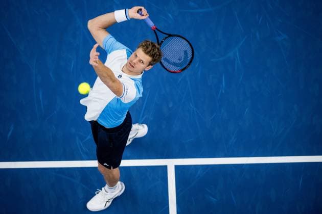 German Yannick Hanfmann pictured in action during a first round match at the European Open Tennis ATP, Tennis Herren tournament, in Antwerp, Tuesday 17 October 2023. JASPERxJACOBS  x77929415x