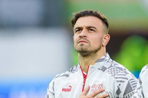 St. Gallen, Switzerland, October 15th 2023: Portrait (headshot close up) of Xherdan Shaqiri (23 Switzerland) during the national anthem prior to the UEFA European Qualifiers football match between Switzerland and Belarus at Kybunpark in St. Gallen, Switzerland. (Daniela Porcelli SPP)  Copyright: xDanielaxPorcellix xSPPx spp-en-DaPoSp-20231015-DP104580