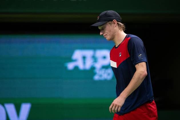 231017 Leo Borg of Sweden looks dejected during day 4 of the Nordic Open tennis tournament on October 17, 2023 in Stockholm. Photo: Emma Wallskog BILDBYRAN COP 320 EW0269 tennis nordic open dag 4 bbeng depp Copyright: EMMAxWALLSKOG BB231017EW092