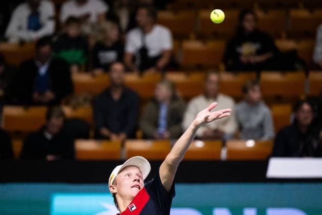 231017 Leo Borg of Sweden during day 4 of the Nordic Open tennis tournament on October 17, 2023 in Stockholm. Photo: Emma Wallskog BILDBYRAN COP 320 EW0269 tennis nordic open dag 4 bbeng Copyright: EMMAxWALLSKOG BB231017EW103