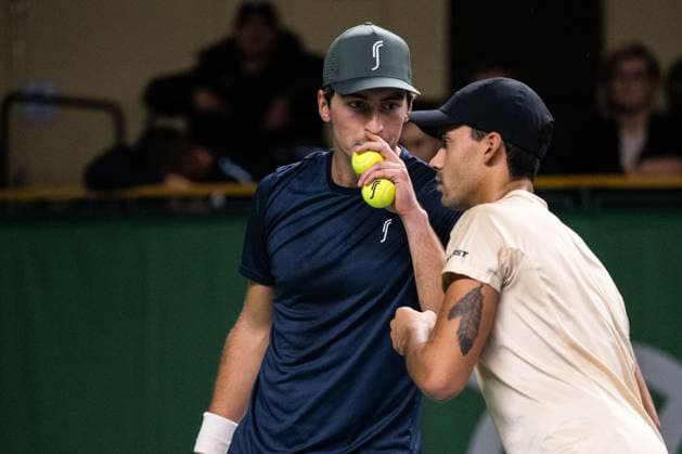 231017 Karl Friberg and Jonathan Mridha of Sweden during day 4 of the Nordic Open tennis tournament on October 17, 2023 in Stockholm. Photo: Emma Wallskog BILDBYRAN COP 320 EW0269 tennis nordic open dag 4 bbeng Copyright: EMMAxWALLSKOG BB231017EW105