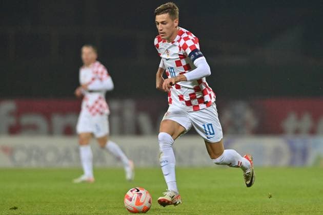 Velika Gorica, Croatia, 171023. Player Luka Sucic at the qualification match for the U-21 European Championship, EM, Europameisterschaft 2025, group G, between Croatia and Belarus. Photo: Damir Krajac CROPIX Croatia Copyright: xxDamirxKrajacx xCROPIXx hrvatska_bjelorusija35-171023