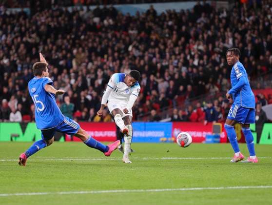 England v Italy UEFA EURO, EM, Europameisterschaft,Fussball 2024 Qualifiers Marcus Rashford of England scores his sides second goal during the UEFA Euro 2024 Qualifiers Group C match at Wembley Stadium, London Copyright: xPaulxChestertonx FIL-19118-0110 UK Newspapers OUT