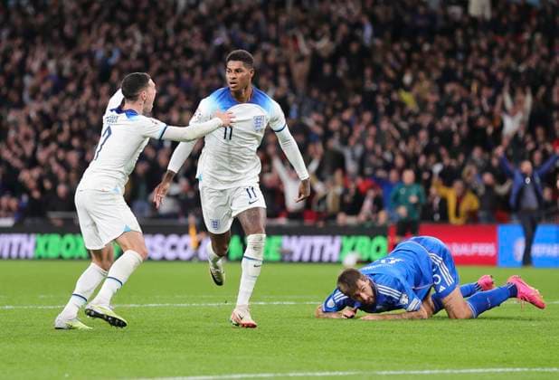 England v Italy UEFA EURO, EM, Europameisterschaft,Fussball 2024 Qualifiers Marcus Rashford of England celebrates after scoring his sides second goal during the UEFA Euro 2024 Qualifiers Group C match at Wembley Stadium, London Copyright: xPaulxChestertonx FIL-19118-0112 UK Newspapers OUT
