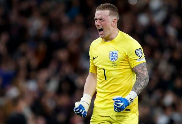 England v Italy: Group C - UEFA EURO, EM, Europameisterschaft,Fussball 2024 European Qualifiers Jordan Pickford, goalkeeper of England celebrates equalizing goal during the UEFA EURO 2024 European qualifier match between England and Italy at Wembley Stadium on October 17, 2023 in London, England. London Wembley Stadium England United Kingdom Copyright: xRichardxSellers Sportsphoto APLx 13957758