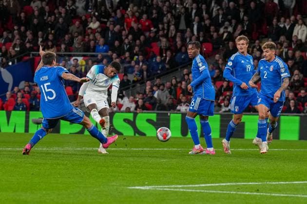 Marcus Rashford Manchester United, ManU of England (2nd left) scores his team™s second goal during the international match, Länderspiel, Nationalmannschaft between England and Italy at Wembley Stadium, London, England on 17 October 2023. Copyright: xDavidxHornx PMI-5839-0018