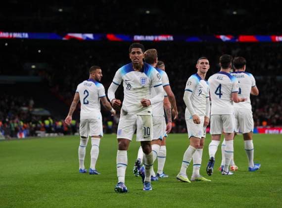 England v Italy UEFA EURO, EM, Europameisterschaft,Fussball 2024 Qualifiers Jude Bellingham of England celebrates after assisting his sides second goal during the UEFA Euro 2024 Qualifiers Group C match at Wembley Stadium, London Copyright: xPaulxChestertonx FIL-19118-0137 UK Newspapers OUT