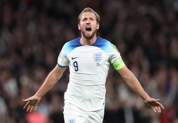 London, England, 17th October 2023. Harry Kane of England celebrates after scoring to make it 3-1 during the UEFA European Championship, EM, Europameisterschaft Qualifying match at Wembley Stadium, London. Picture credit should read: David Klein Sportimage EDITORIAL USE ONLY. No use with unauthorised audio, video, data, fixture lists, club league logos or live services. Online in-match use limited to 120 images, no video emulation. No use in betting, games or single club league player publications. SPI-2649-0127