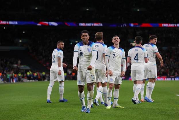 England v Italy UEFA EURO, EM, Europameisterschaft,Fussball 2024 Qualifiers Jude Bellingham of England celebrates assisting his sides second goal during the UEFA Euro 2024 Qualifiers Group C match at Wembley Stadium, London Copyright: xPaulxChestertonx FIL-19118-0243 UK Newspapers OUT