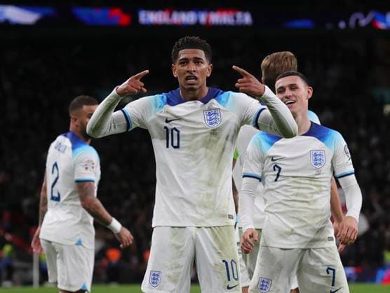 England v Italy UEFA EURO, EM, Europameisterschaft,Fussball 2024 Qualifiers Jude Bellingham of England celebrates assisting his sides second goal during the UEFA Euro 2024 Qualifiers Group C match at Wembley Stadium, London Copyright: xPaulxChestertonx FIL-19118-0244 UK Newspapers OUT