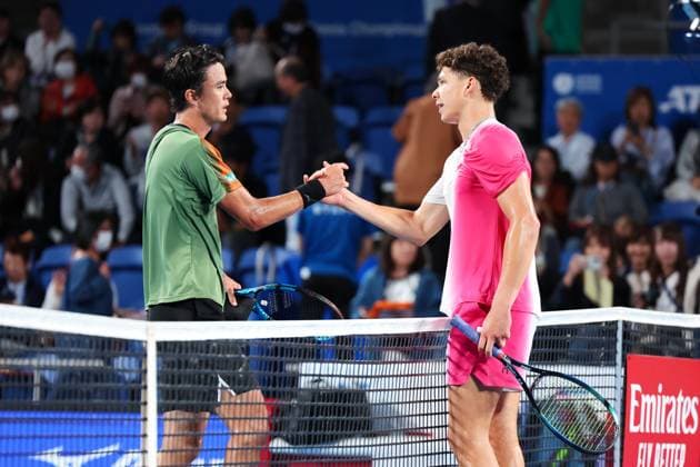 (L-R) Taro Daniel (JPN), Ben Shelton (USA), OCTOBER 17, 2023 - Tennis : Kinoshita Group Japan Open Tennis Championships 2023 Men s Singles 1st Round at Ariake Coliseum, Tokyo, Japan. Noxthirdxpartyxsales  (232771694)