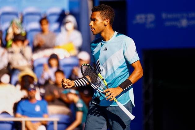 October 18, 2023, Tokyo, Japan: Felix AUGER-ALIASSIME (CAN) in action against Sebastian OFNER (AUT) during their singles match on the third day of the Kinoshita Group Japan Open Tennis Championships 2023 at the Ariake Coliseum. This is the longest-running ATP, Tennis Herren Tour tournament in Asia, first held in 1972. The tournament runs from October 16 to 22. Auger-Aliassime won 6-4, 6-1. Tokyo Japan - ZUMAm191 20231018_aap_m191_025 Copyright: xRodrigoxReyesxMarinx