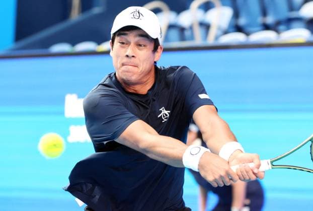 October 18, 2023, Tokyo, Japan - Mackenzie McDonald of the United States returns the ball against his compatriot Tommy Paul during the Second round match of the Japan Open tennis championships at the Ariake Colosseum in Tokyo on Wednesday, October 18, 2023. (photo by Yoshio Tsunoda AFLO) Noxthirdxpartyxsales  (0309086813st)