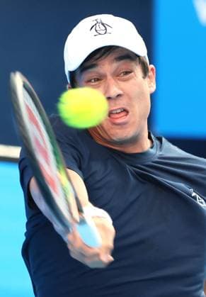 October 18, 2023, Tokyo, Japan - Mackenzie McDonald of the United States returns the ball against his compatriot Tommy Paul during the Second round match of the Japan Open tennis championships at the Ariake Colosseum in Tokyo on Wednesday, October 18, 2023. (photo by Yoshio Tsunoda AFLO) Noxthirdxpartyxsales  (0309086851st)