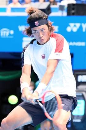 October 18, 2023, Tokyo, Japan - Zhang Zhizhen of China returns the ball against Hubert Hurkacz of Poland during the first round match of the Japan Open tennis championships at the Ariake Colosseum in Tokyo on Wednesday, October 18, 2023. (photo by Yoshio Tsunoda AFLO) Noxthirdxpartyxsales  (0309086930st)