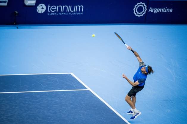 Greek Stefanos Tsitsipas pictured in action during a second round doubles match at the European Open Tennis ATP, Tennis Herren tournament, in Antwerp, Wednesday 18 October 2023. JASPERxJACOBS  x77974430x