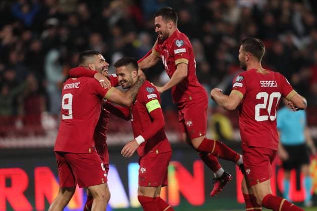 SERBIA vs MONTENEGRO ALEKSANDAR MITROVIC, FILIP KOSTIC, DUSAN TADIC, ANDRIJA ZIVKOVIC, SERGEJ MILINKOVIC SAVIC Celebration football Serbia vs Montenegro UEFA European Championship, EM, Europameisterschaft qualification match, Rajko Mitic stadium, Belgrade 17.10.2023 Foto: FOOTBALL, SERBIA, MONTENEGRO, UEFA EUROPEAN CHAMPIONSHIP QUALIFICATION, EURO Beograd Rajko Mitic stadium Serbia Copyright: xMarkoxMetlas xMNxPressx