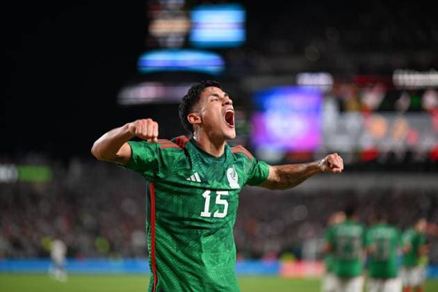 18.10.2023, Fussball Nationalteams Freundschaftsspiele 2023, Länderspiel, Mexico - Deutschland, im Lincoln Financial Field (Philadelphia, PA), Uriel Antuna (Mexiko) Torjubel