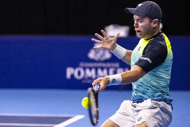 German Dominik Koepfer pictured in action during a first round match at the European Open Tennis ATP, Tennis Herren tournament, in Antwerp, Wednesday 18 October 2023. LAURIExDIEFFEMBACQ  x77974939x