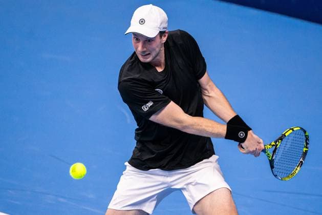 Dutch Botic Van de Zandschulp pictured in action during a first round match at the European Open Tennis ATP, Tennis Herren tournament, in Antwerp, Wednesday 18 October 2023. LAURIExDIEFFEMBACQ  x77980281x