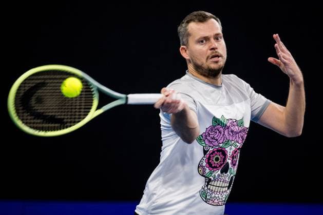 Adam Pavlasek pictured in action during a second round match at the European Open Tennis ATP, Tennis Herren tournament, in Antwerp, Wednesday 18 October 2023. JASPERxJACOBS  x77984884x