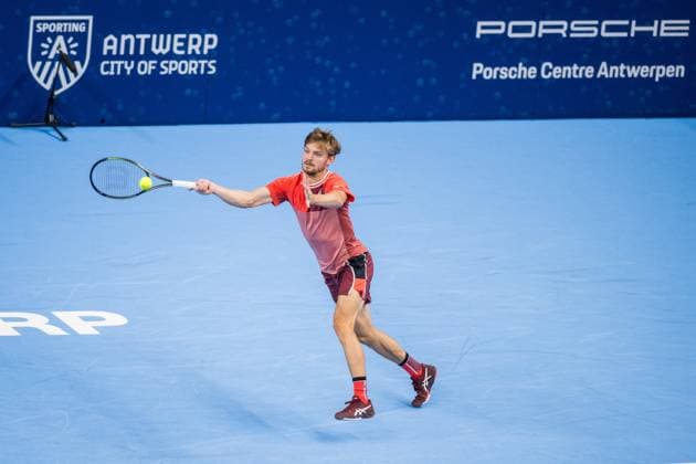 Belgian David Goffin pictured in action during a second round match between French Mpetshi Perricard and Belgian Goffin at the European Open Tennis ATP, Tennis Herren tournament, in Antwerp, Wednesday 18 October 2023. JASPERxJACOBS  x77995107x