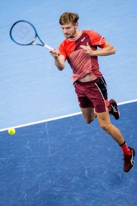 Belgian David Goffin pictured in action during a second round match between French Mpetshi Perricard and Belgian Goffin at the European Open Tennis ATP, Tennis Herren tournament, in Antwerp, Wednesday 18 October 2023. JASPERxJACOBS  x77995139x