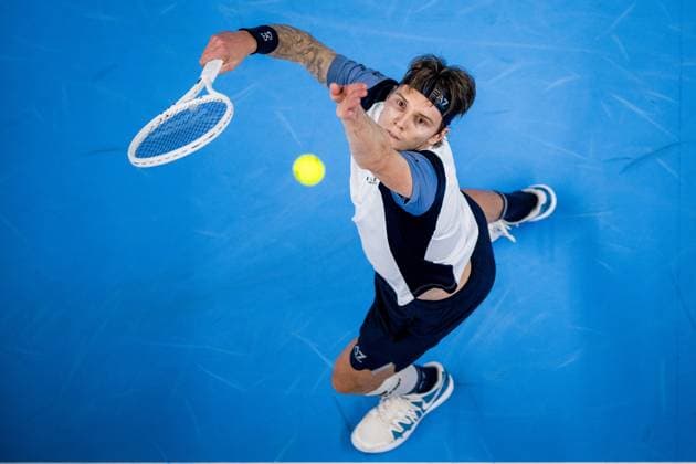 Kazach Alexander Bublik pictured in action during a second round match at the European Open Tennis ATP, Tennis Herren tournament, in Antwerp, Wednesday 18 October 2023. JASPERxJACOBS  x77997051x