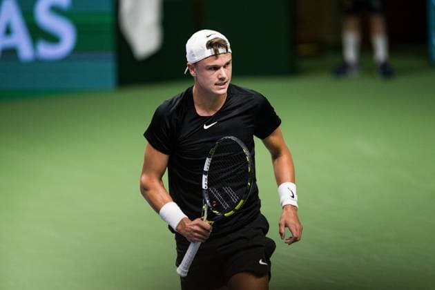 231018 Holger Rune of Denmark during day 5 of the Nordic Open tennis tournament on October 18, 2023 in Stockholm. Photo: Emma Wallskog BILDBYRAN COP 320 EW0271 tennis nordic open dag 5 bbeng Copyright: EMMAxWALLSKOG BB231018EW053