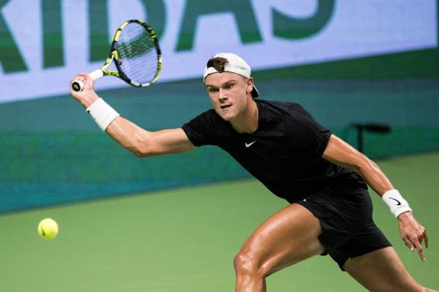 231018 Holger Rune of Denmark during day 5 of the Nordic Open tennis tournament on October 18, 2023 in Stockholm. Photo: Emma Wallskog BILDBYRAN COP 320 EW0271 tennis nordic open dag 5 bbeng Copyright: EMMAxWALLSKOG BB231018EW058