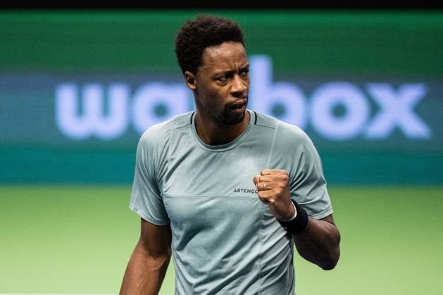 231018 Gael Monfils of France celebrates during day 5 of the Nordic Open tennis tournament on October 18, 2023 in Stockholm. Photo: Emma Wallskog BILDBYRAN COP 320 EW0271 tennis nordic open dag 5 bbeng jubel Copyright: EMMAxWALLSKOG BB231018EW077