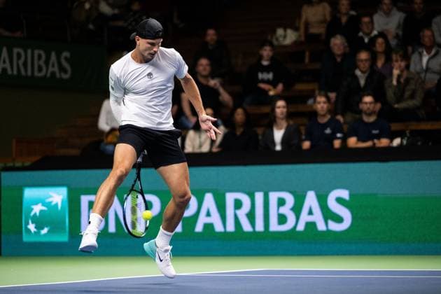 231018 Marton Fucsovics of Hungary during day 5 of the Nordic Open tennis tournament on October 18, 2023 in Stockholm. Photo: Emma Wallskog BILDBYRAN COP 320 EW0271 tennis nordic open dag 5 bbeng Copyright: EMMAxWALLSKOG BB231018EW080