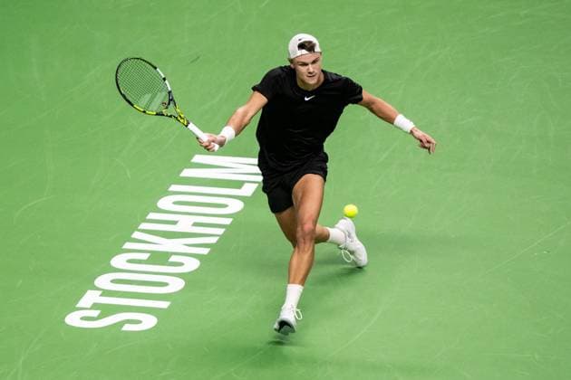 231018 Holger Rune of Denmark during day 5 of the Nordic Open tennis tournament on October 18, 2023 in Stockholm. Photo: Emma Wallskog BILDBYRAN COP 320 EW0271 tennis nordic open dag 5 bbeng Copyright: EMMAxWALLSKOG BB231018EW085