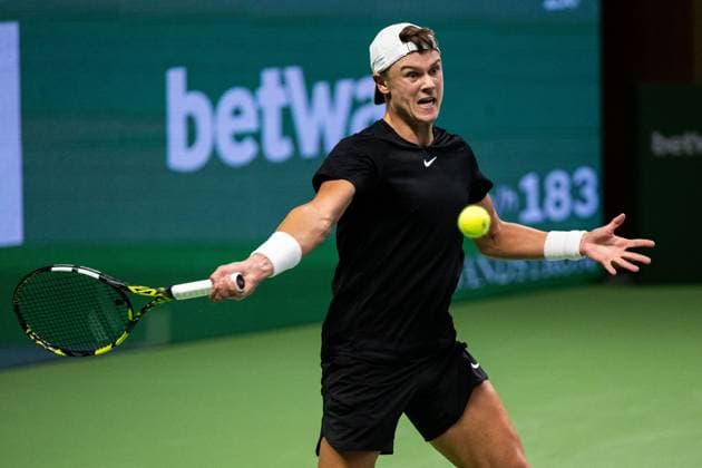Sport Bilder des Tages 231018 Holger Rune of Denmark during day 5 of the Nordic Open tennis tournament on October 18, 2023 in Stockholm. Photo: Emma Wallskog BILDBYRAN COP 320 EW0271 tennis nordic open dag 5 bbeng Copyright: EMMAxWALLSKOG BB231018EW086