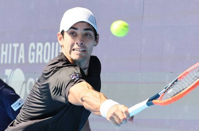 October 19, 2023, Tokyo, Japan - Cristian Garin of Chile returns the ball against Alexei Popyrin of Australia during the second round match of the Japan Open tennis championships at the Ariake Colosseum in Tokyo on Thursday, October 19, 2023. (photo by Yoshio Tsunoda AFLO) Noxthirdxpartyxsales  (0309204083st)