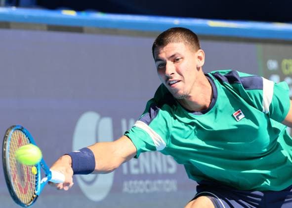 October 19, 2023, Tokyo, Japan - Alexei Popyrin of Australia returns the ball against Cristian Garin of Chile during the second round match of the Japan Open tennis championships at the Ariake Colosseum in Tokyo on Thursday, October 19, 2023. (photo by Yoshio Tsunoda AFLO) Noxthirdxpartyxsales  (0309204141st)