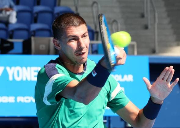 October 19, 2023, Tokyo, Japan - Alexei Popyrin of Australia returns the ball against Cristian Garin of Chile during the second round match of the Japan Open tennis championships at the Ariake Colosseum in Tokyo on Thursday, October 19, 2023. (photo by Yoshio Tsunoda AFLO) Noxthirdxpartyxsales  (0309204159st)